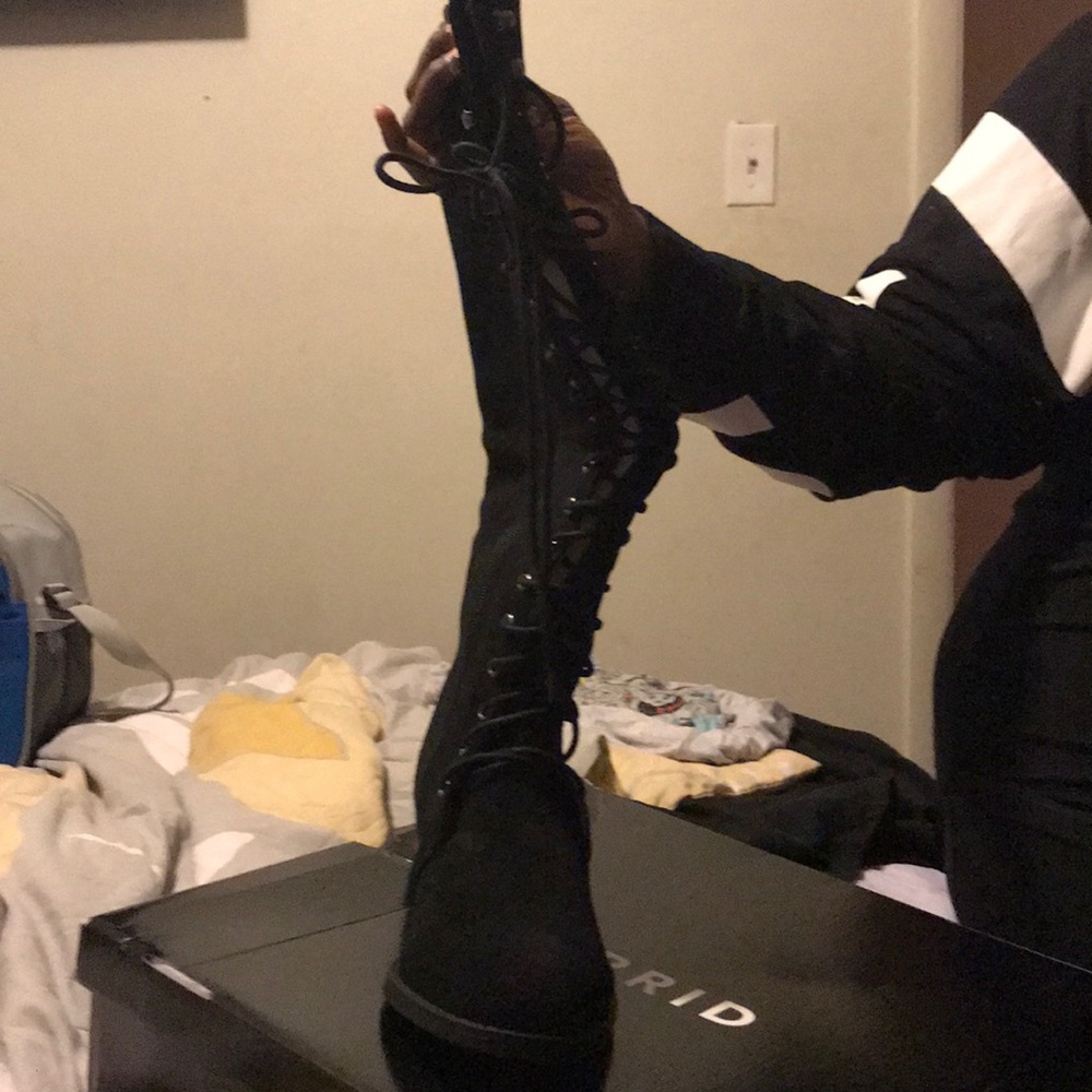 Knee high suede lace up boots